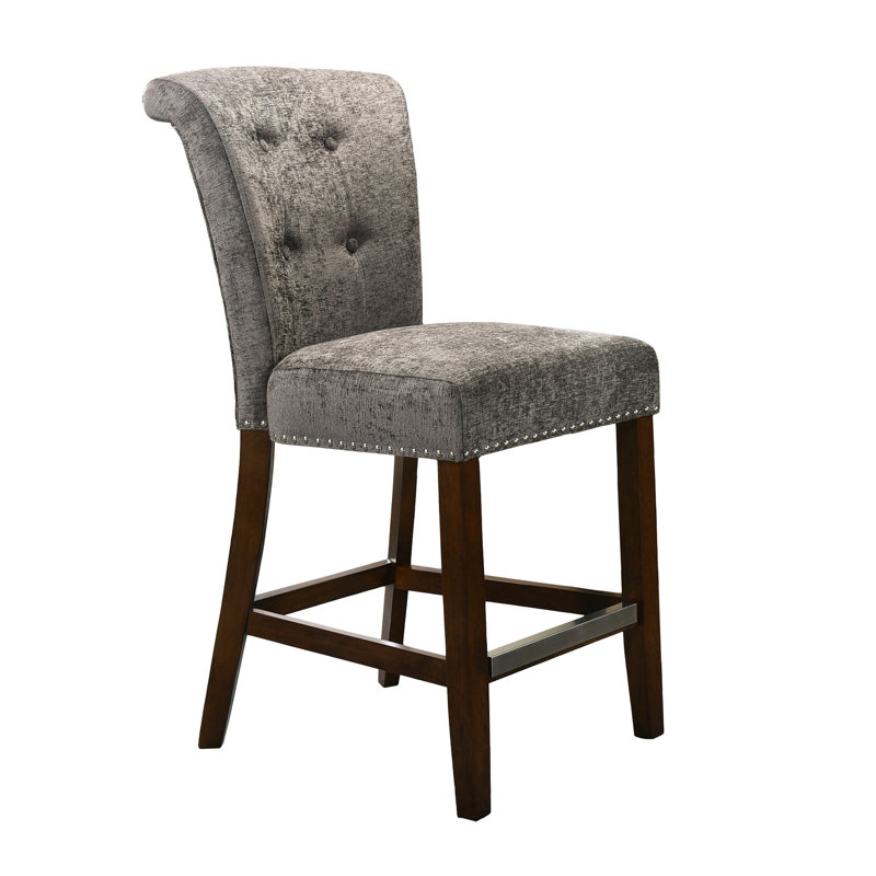 Élégante assise grise à hauteur de comptoir avec dossier et base de chaise moderne durable