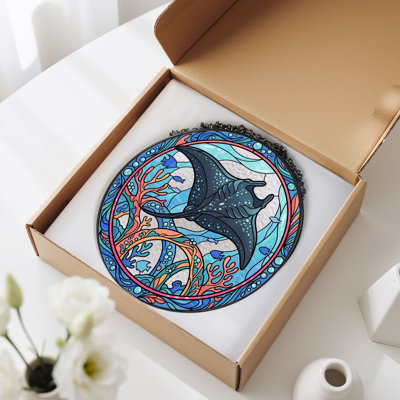 Manta Ray Stained Glass Window Panel，7.8H