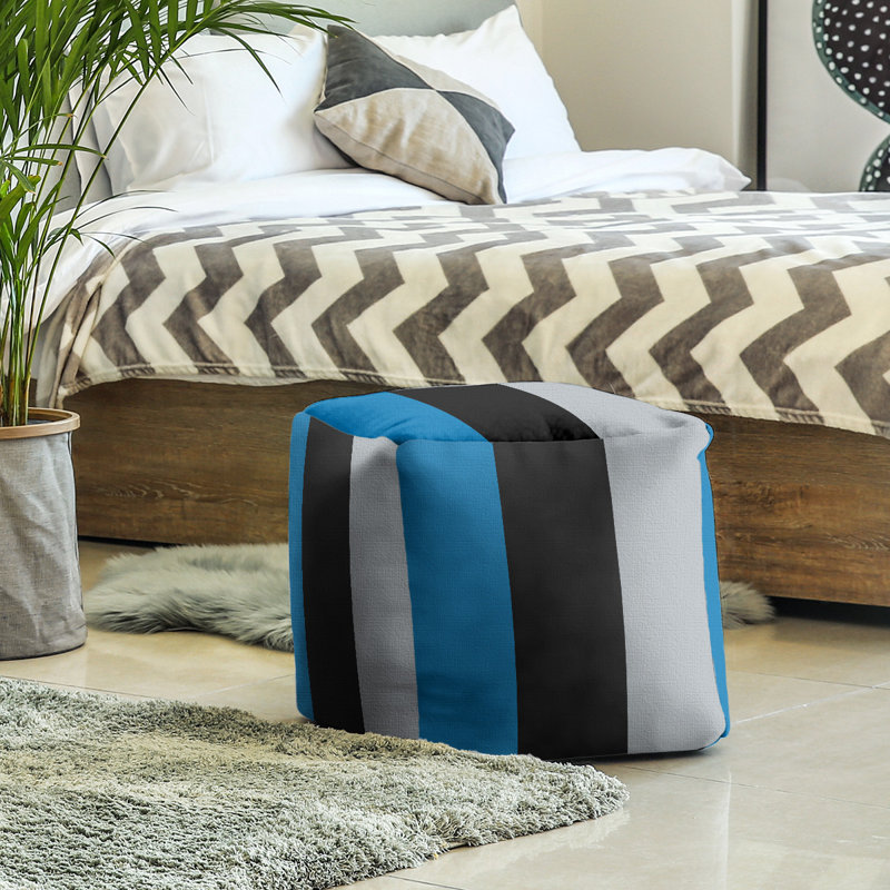Repose-pieds cubique Tennessee, H 13 po x l 13 po x P 13 po, Bleu / noir / argent