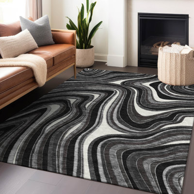 Premium Machine Washable Prisco Black Rug