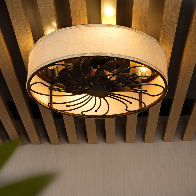 Ventilateur de plafond style cage en tissu 20 po avec ensemble d'éclairage et télécommande.