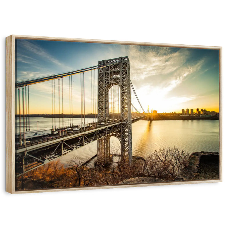 Pont George Washington NJ, 25 po x 17 po, Cadre flottant en bois naturel