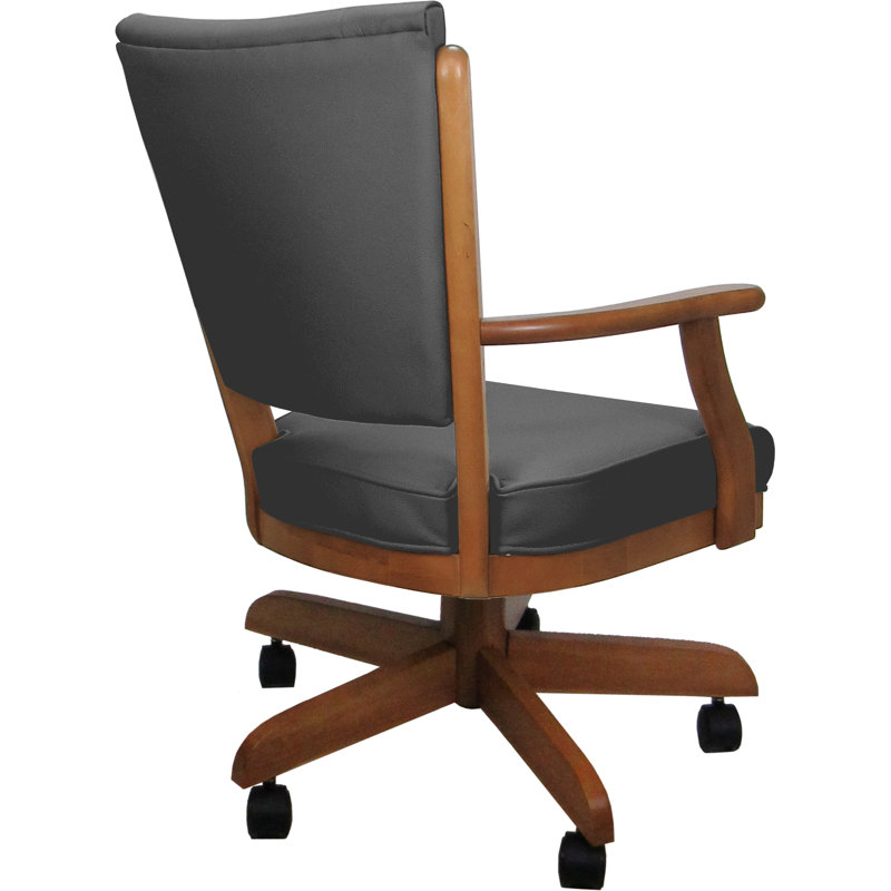 Leather Solid Wood Dining Caster Chair, Gray, Brown Wood