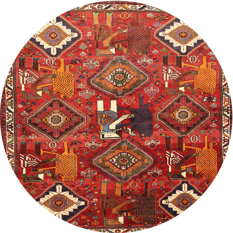 Tapis oriental multicolore tissé à la machine Oriental, Rond 72 po