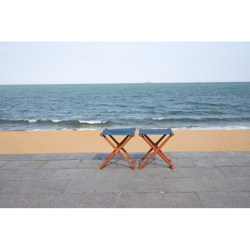 Charles Eucalyptus Outdoor Ottoman, Natural/Navy 