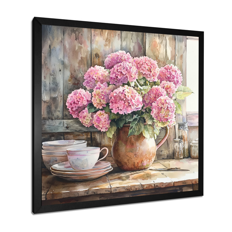 «Hydrangeas In The Farm Kitchen I - Hydrangea», art mural, H 36 po x l 36 po, Reproduction encadrée d'une seule photo
