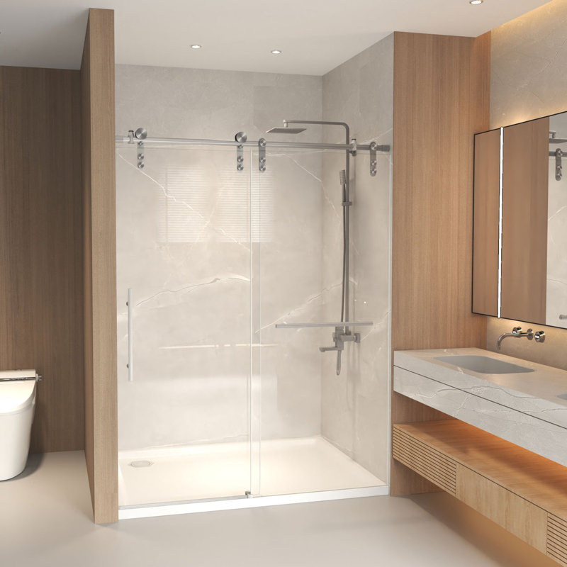 Frameless Sliding Tub Door with 8mm Clear Tempered Glass and Stainless Steel Frame, Brushed Nickel
