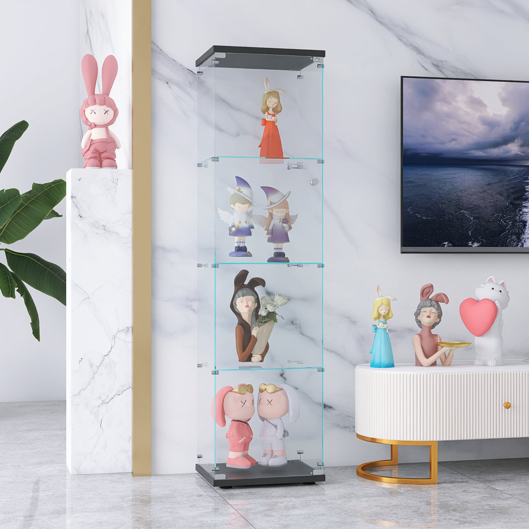 Cecilius Glass Display Cabinet with Lockable Door, Curio Showcase Cabinet for Collectibles, Books, Figurines and Home Décor