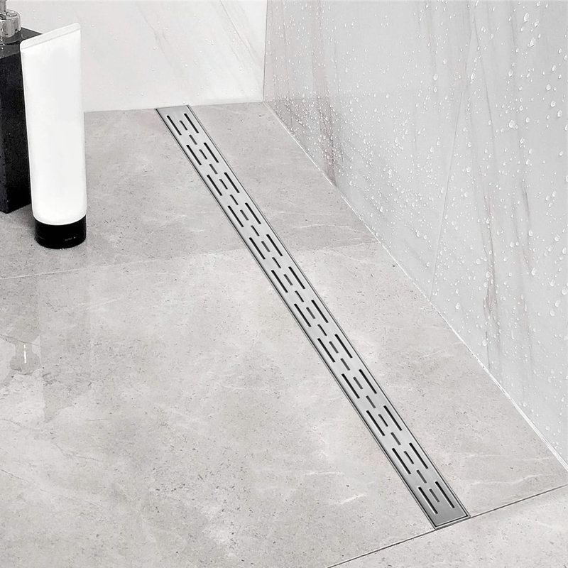 Brushed Nickel Stainless Steel Rectangle Shower Floor Drain,36-Inch Linear Drain With Leveling Feet,Hair Strainer,Removable Bar Pattern Grate
