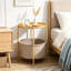 Petite table d'appoint ronde noire avec panier de rangement amovible et plateau de service, table d'appoint moderne pour salon, chambre d'enfant, structure en acier robuste et panier en tissu