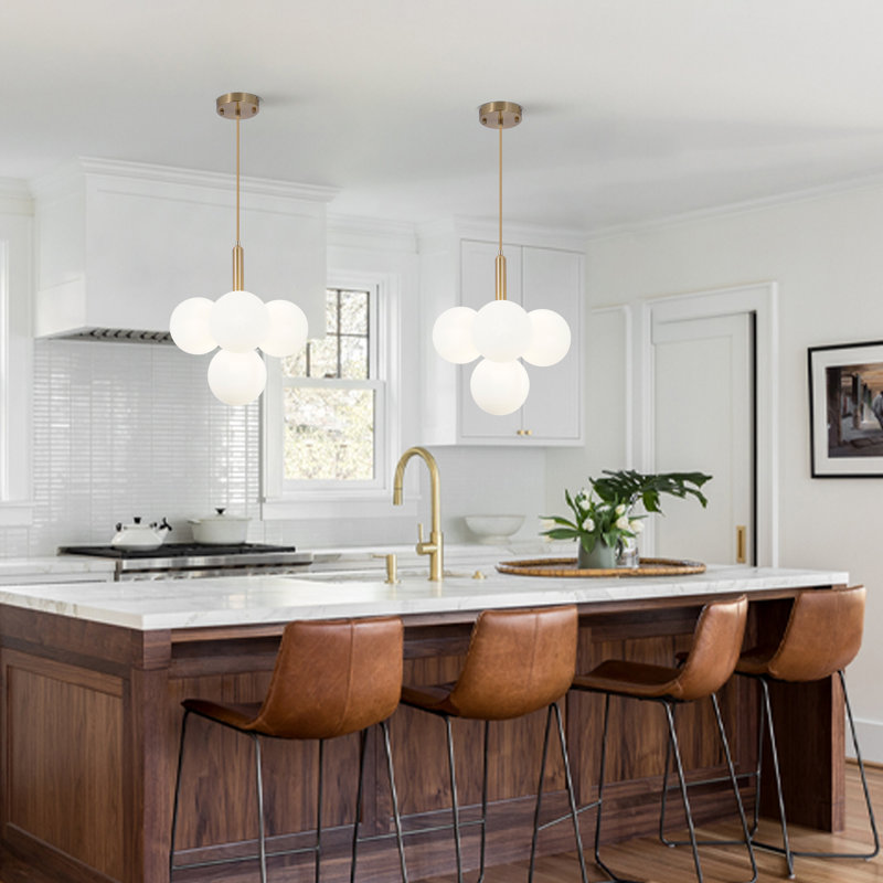 4 Light Dimmable Modern Globe Pendant Light With Froster Glass Shade