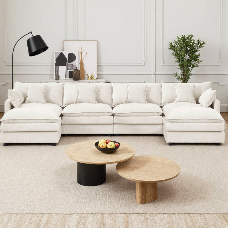 CloudHaven 130.7" U-Shaped Modular Sectional Sofa with 2 Movable Ottomans, 4-Seater Chenille Cloud Couch Set for Living Room, DIY Combination with High-Resiliency Memory Foam