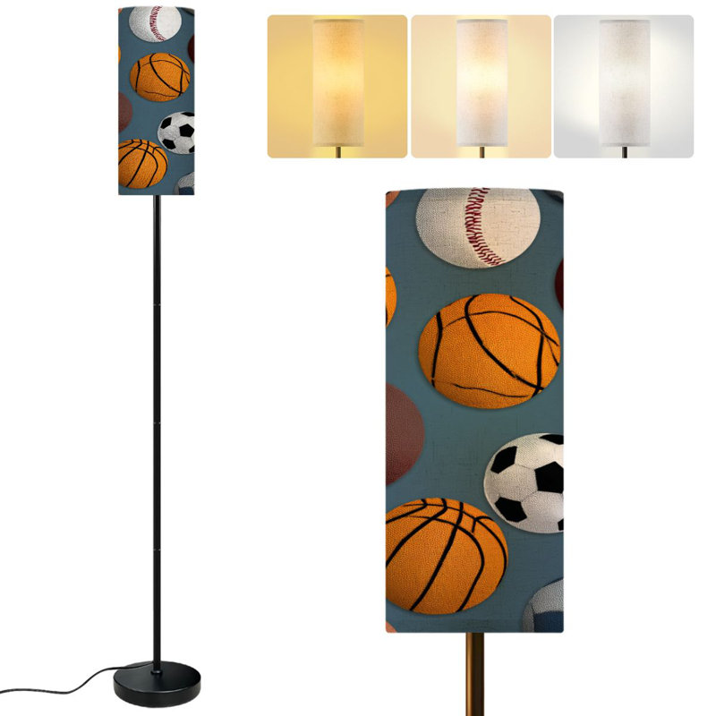  68.5" Standing Floor Lamp Football basketball soccer ball baseball sport Dimmable Metal Pole Lamp with Linen Lampshade LED Bulb Included