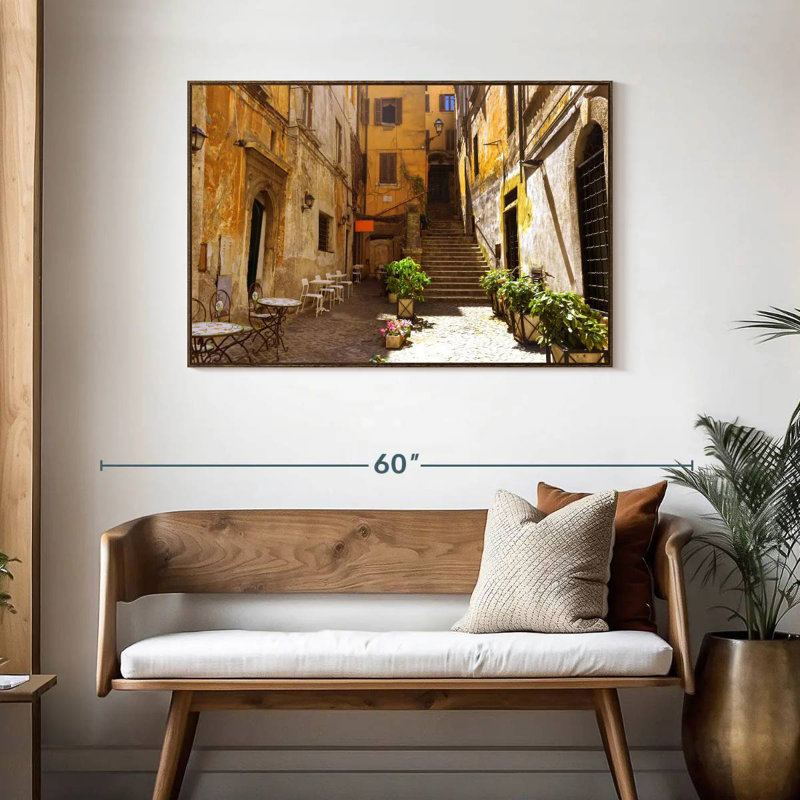 Rue romaine pittoresque, Cadre flottant noyer, 43 po x 29 po