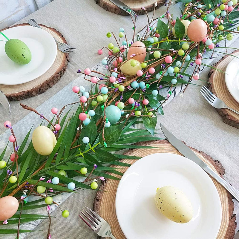6 FT Long Artificial Easter Egg And Mixed Berry Garland Hanging Rustic Spring Garland Pastel Easter Garland Vine String For Easter Springtime Seasonal Decoration Wreath Making