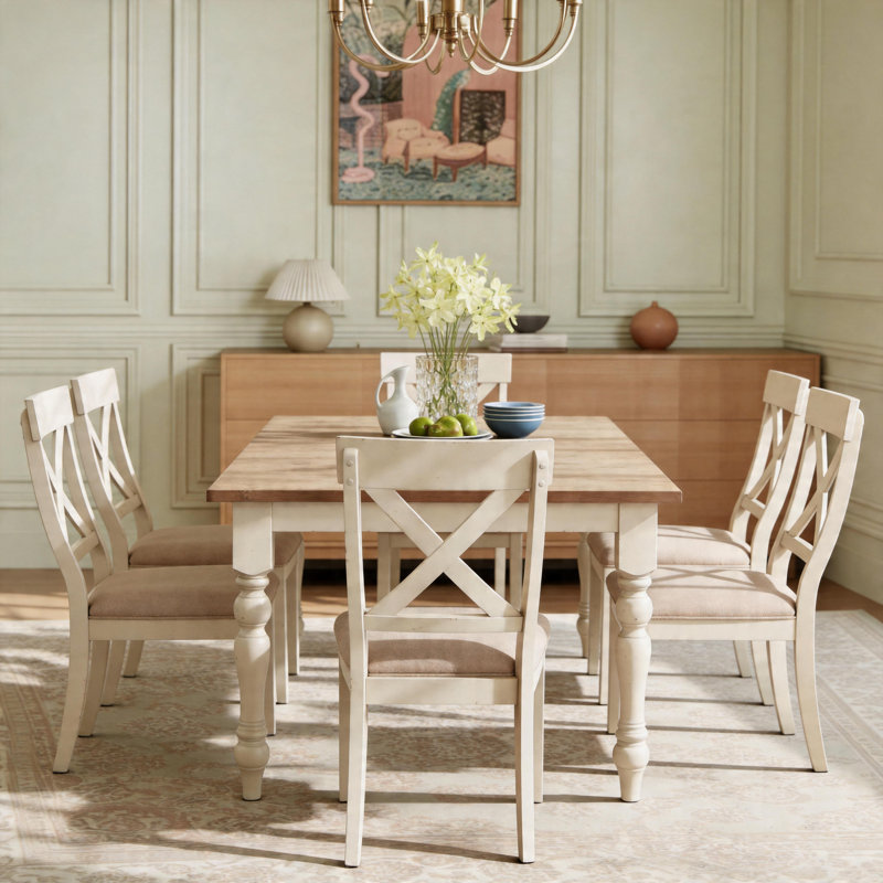 Ensemble de salle à manger Cierra, Blanc, 7 pièces : 1 table, 6 chaises