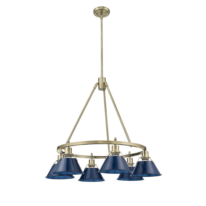 Felda 6 - Light Steel Dimmable Cone Chandelier, Aged Brass, Matte Navy