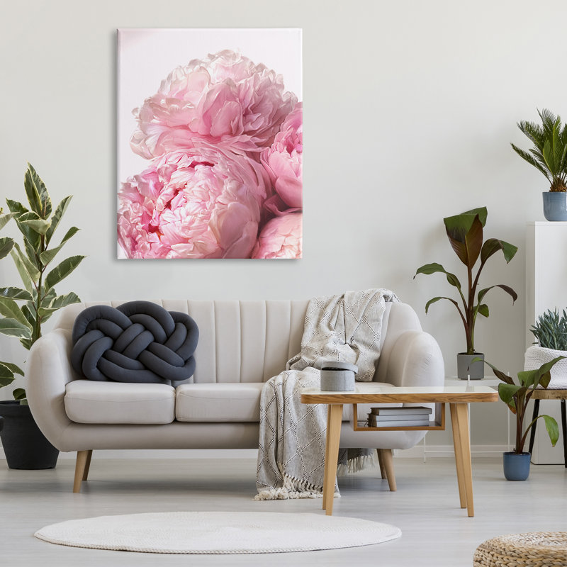 «Blush», pivoines roses et fleurs sur fond blanc, art mural Ziwei Li, H 48 po x l 36 po x P 1,5 po, Toile tendue