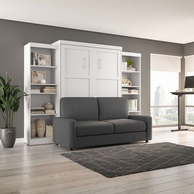 Lit escamotable avec rangement Arlex, Blanc / gris, Grand