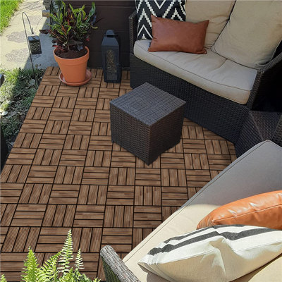 30cm L x 30cm W Solid Wood Tile in Brown