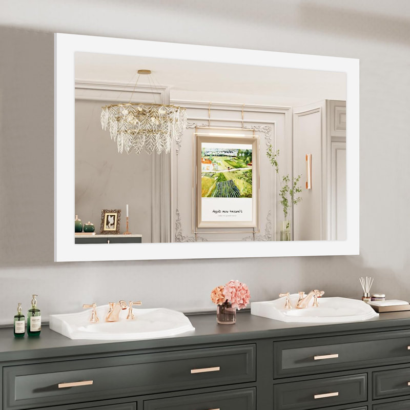 Wood Rectangle Mirror, White, 54" x 36"