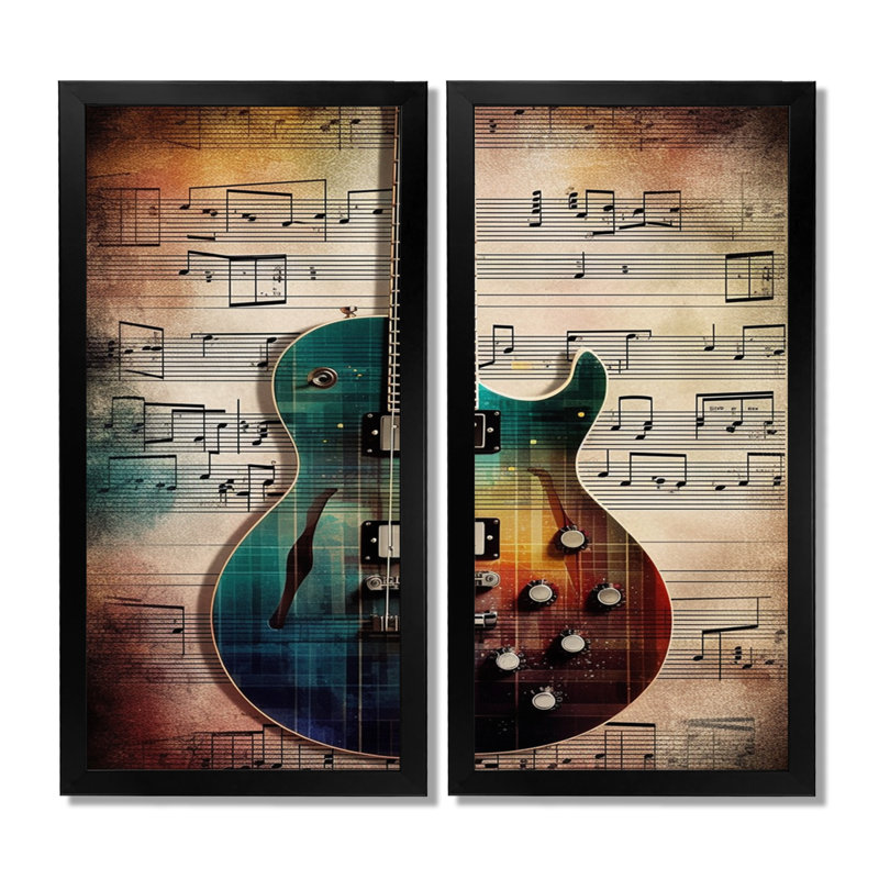 «Play To The Melody», art mural sur toile, ensemble de 2 sarcelles encadrées, H 20 po x l 24 po, Reproduction encadrée, Black