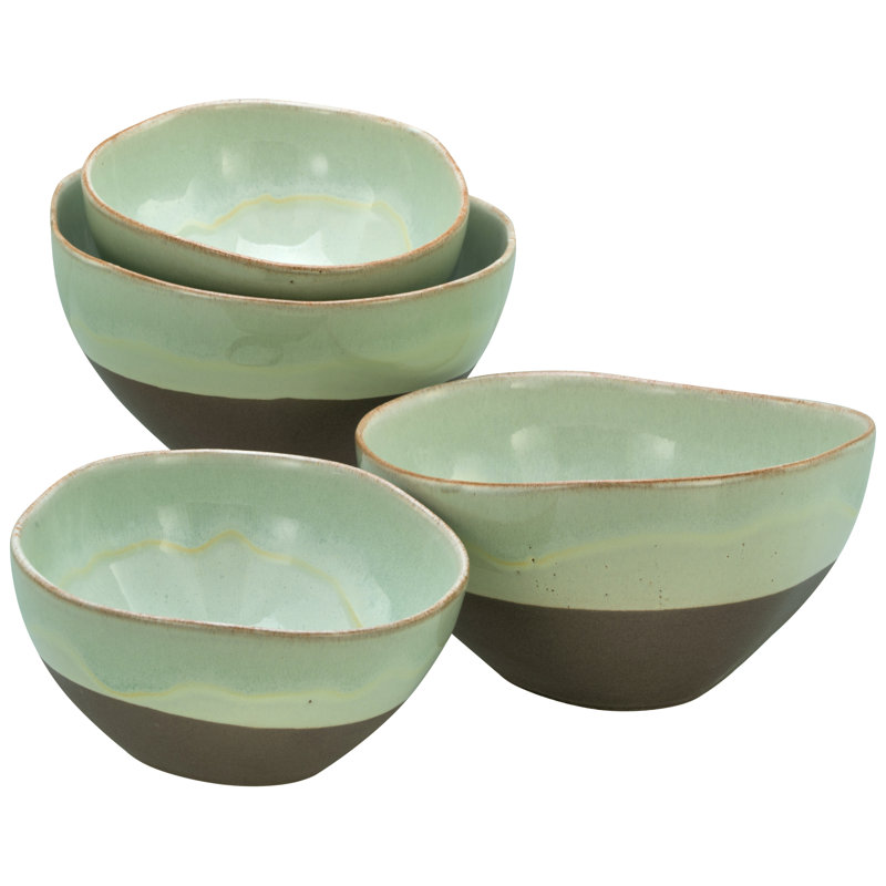 Serie Basalt Bowls, Salbei, 4-teiliges Geschirrset, Bowl Set  Aus Steinzeug