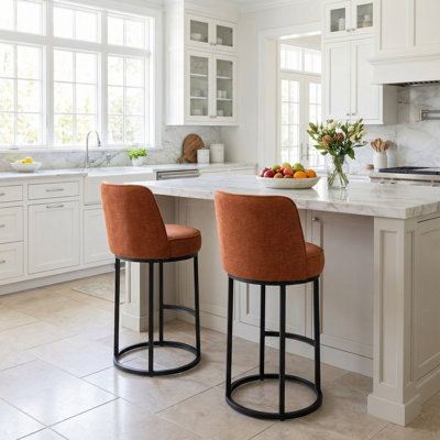 Set of 2 Modern Barrel Counter Stools with Backrest, Linen Upholstered Kitchen Island Bar Stools, Comfortable Accent Seating for Counter Height Tables by Latitude Run