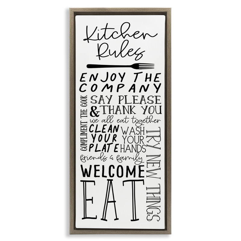 "Kitchen Rules", art mural encadré par Nicole DeCamp, Cadre flottant orme Montalcino, H 25 po x l 11 po