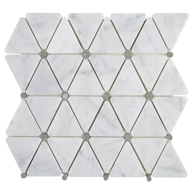 Polished Triangle 2" x 2" Marble Mosaic Tile in Crema Marfil, Carrara White