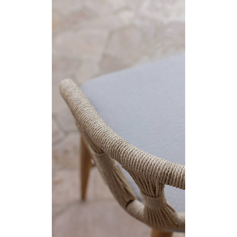 Krabi Outdoor Teak Bar Stool, Canvas Natural Sunbrella® Canvas
