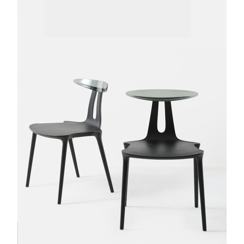 Chaise de salle à manger moderne à dossier simple et transparent, Noir