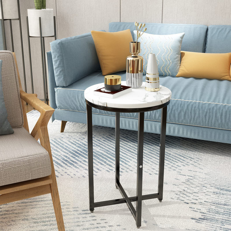 Faux Marble Side Table Set Of 2, Black