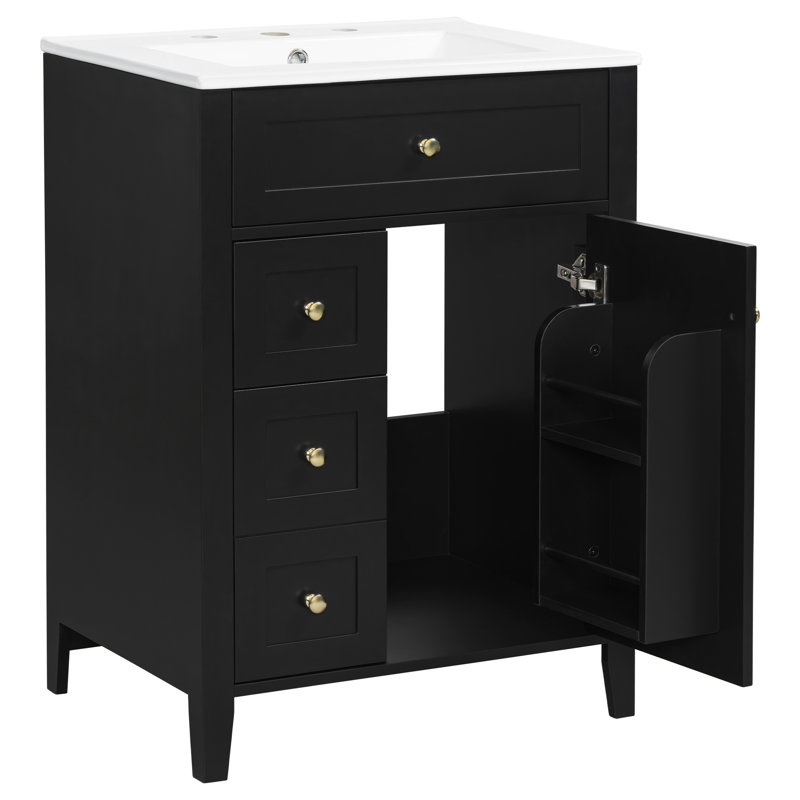 Meuble-lavabo moderne avec lavabo en céramique, poignées en métal, porte à fermeture en douceur, support de rangement, finition de surface peinte