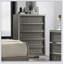 Commode 5 tiroirs de style contemporain avec dessus doublé de feutre, finition gris foncé et motif de feuille élégant