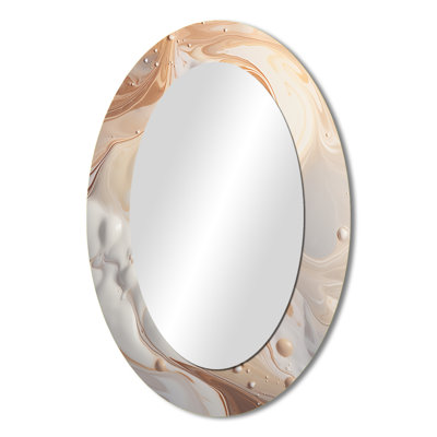 Abstract Milky White Flow I - Cream Oval Wall Mirror Decor