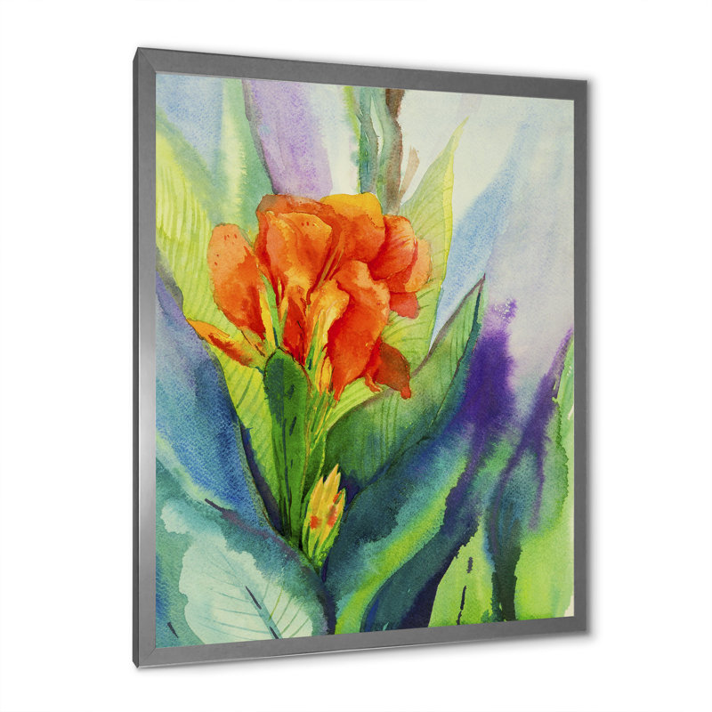 Décoration murale orange sur une plante tropicale orange en fleurs, 20" H x 12" W