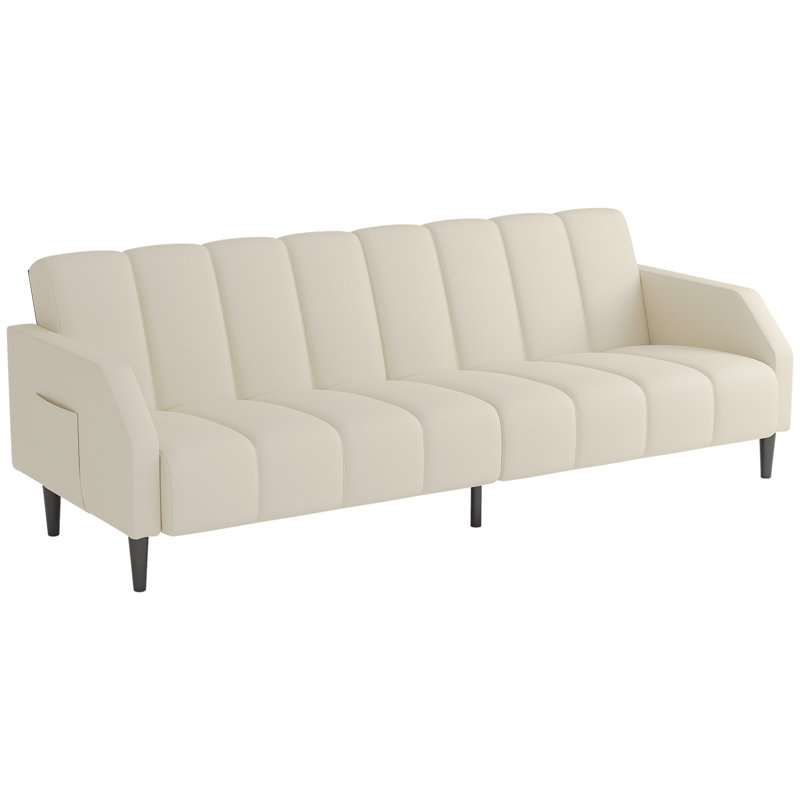 77.56" Faux Leather Convertible Sofa, Futon Couch with Adjustable Backrest for Small Spaces, Living Room, Office, Beige