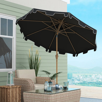 Parasol de patio gris foncé de 9 pi avec 8 nervures, inclinaison à bouton-poussoir et manivelle, double sommet à volants pour abri de piscine de terrasse de jardin - Système de manivelle pour l'extérieur