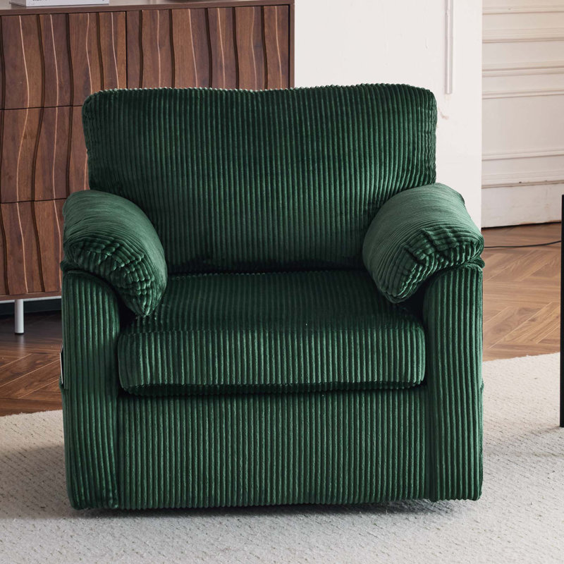 Fauteuil pivotant confortable en velours côtelé moelleux pour diverses pièces, Vert