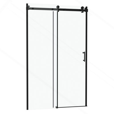48"W x 76"H Single-Slide Shower Door - 8mm Tempered Glass with 304 Stainless Steel Frame, Matte Black