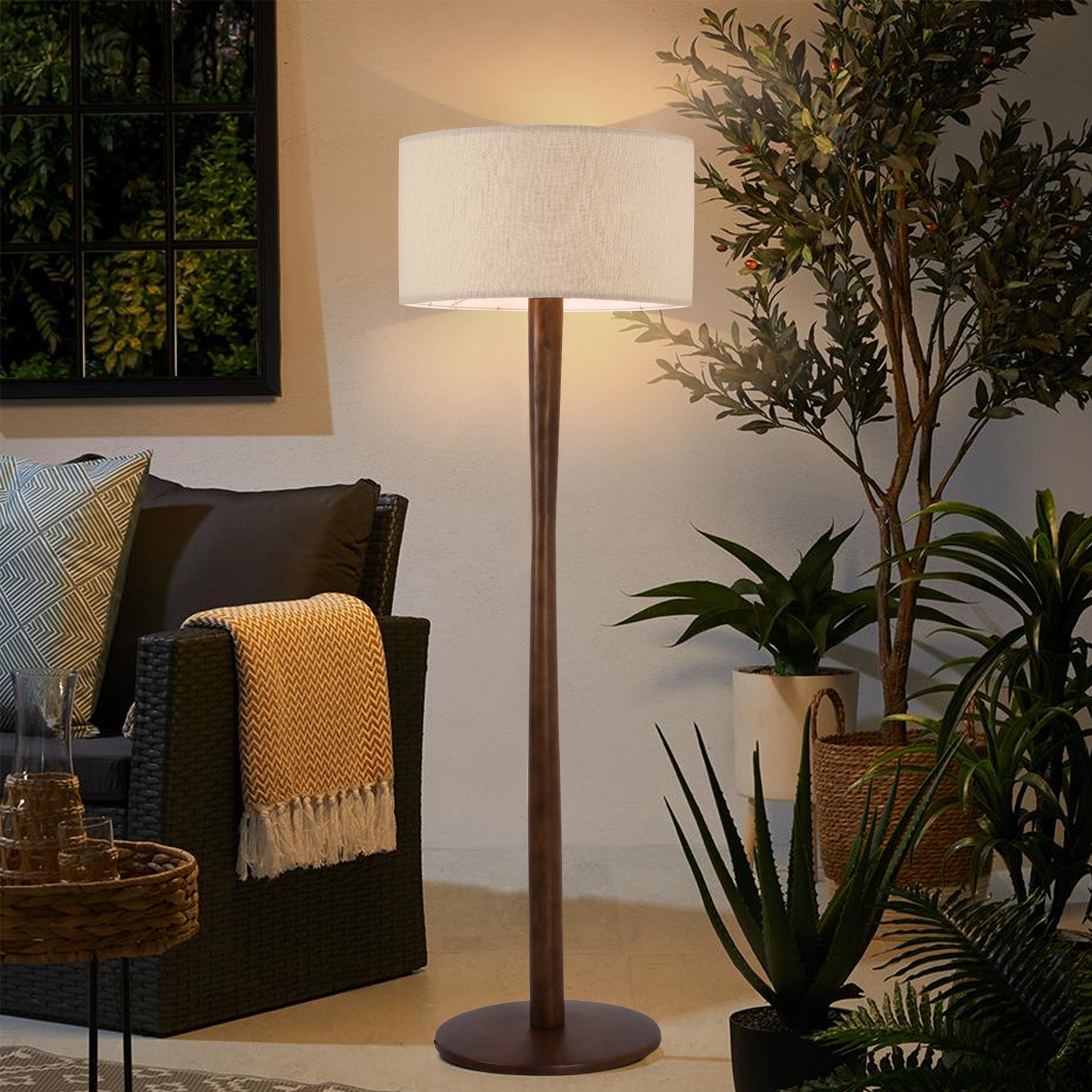 61" Modern Walnut Wood Floor Lamp with Linen Shade | Wayfair