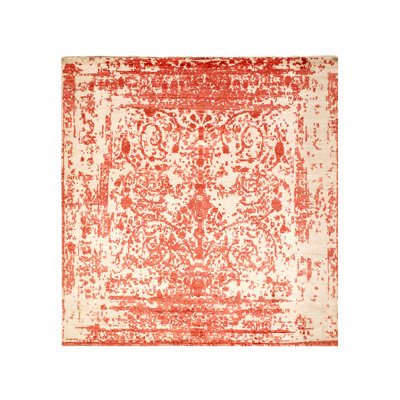 Tapis carré rouge / blanc unique de 6 pi 10 po noué à la main