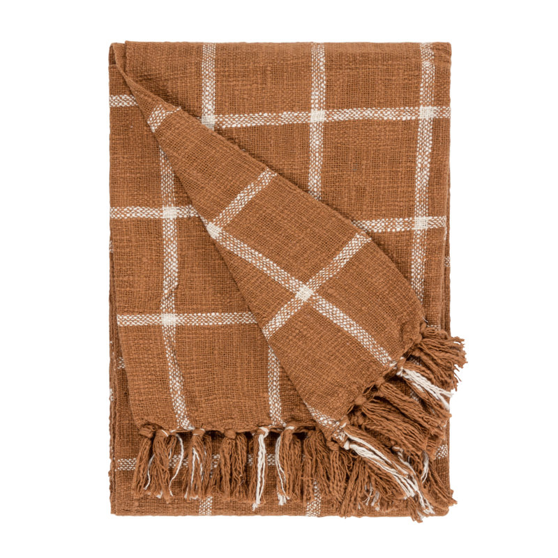 Beni Plain Weave / Muslin Throw Blanket, Ginger/Natural