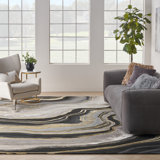 Tapis beige / noir / gris en viscose touffeté à la main Abstract