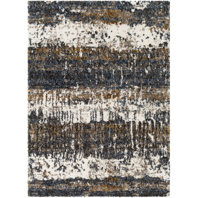 Gray and Navy Synthetic Shag Rug, 2' x 3'