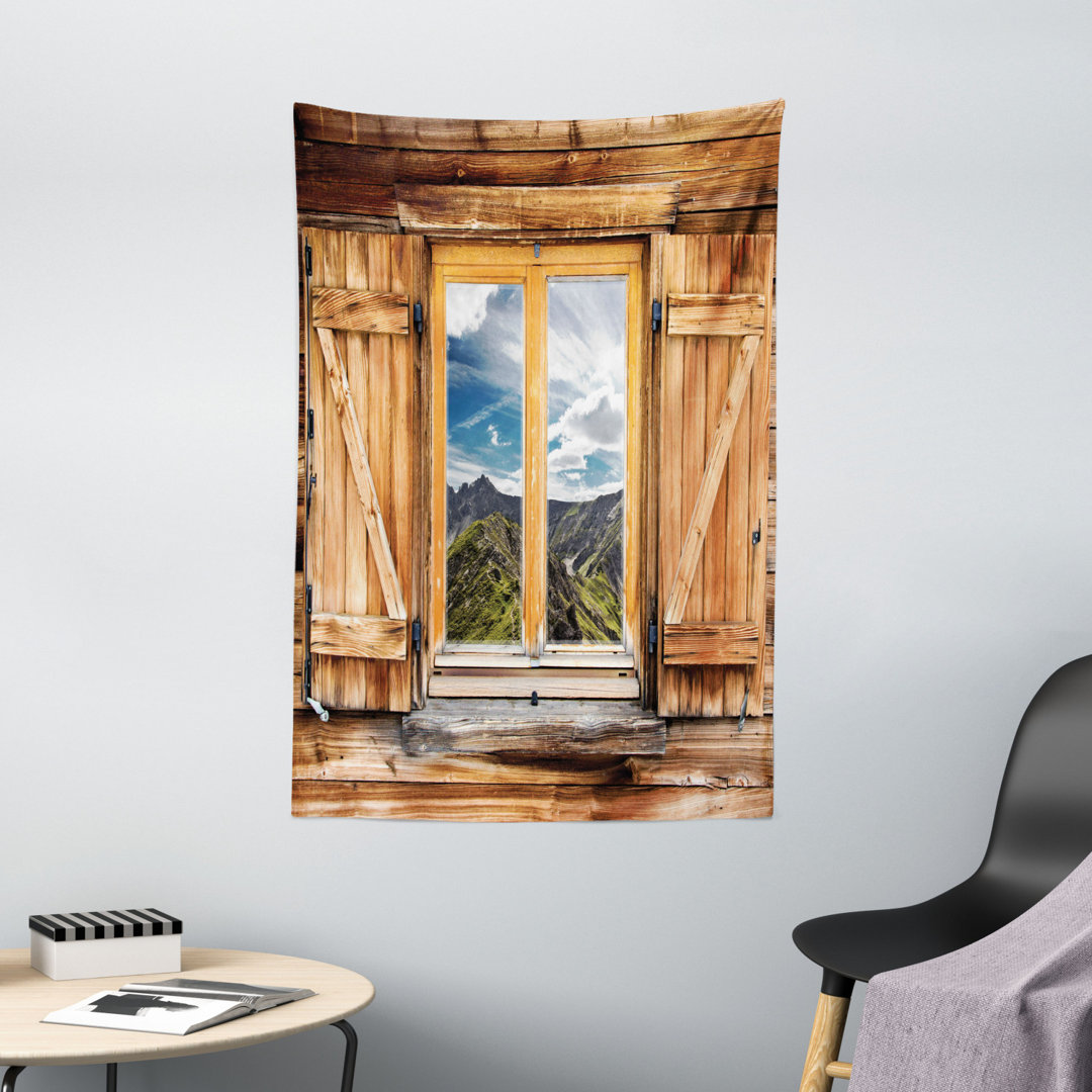 Tapisserie Berg und Himmel Blick hölzerne Fensterläden Zimmer auf der Spitze der Hügel Natur Look