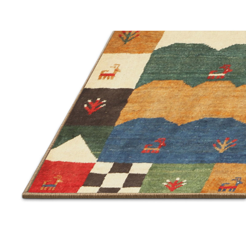 Tapis contemporain rouge / vert / bleu, Rectangle 7 pi x 10 pi