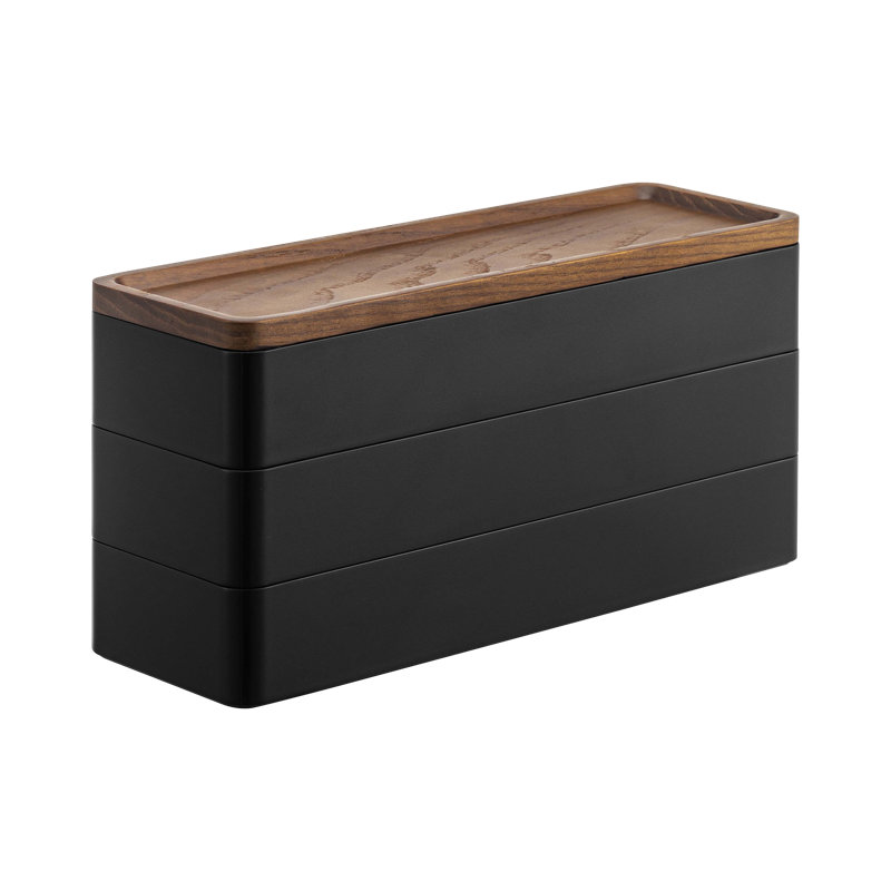 Black and Medium Wood Stacking Jewelry Box with Tray