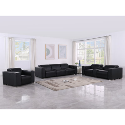 Ensemble luxueux de canapé inclinable, de causeuse et de fauteuil luxueux 7 pièces - 6 fauteuils inclinables en cuir véritable avec appuie-tête électriques